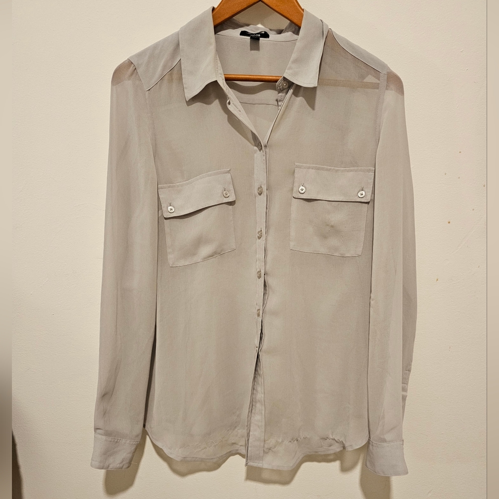 Jacob Light Grey Sheer Button Up Long Sleeve Blouse size M
